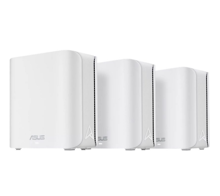 Asus меш система, ZenWiFi BD4 3PK, BE3600, двубандов, до 600 m2, четириядрен 1.5GHz процесор, 128MB/512MB флаш/RAM, 2.5G двоен порт, Smart Home Master SSIDs, AiProtection Pro, Adaptive QoS, VPN сървър/клиент, IPTV, OFDMA, UTF-8 SSID, AiMesh, бял