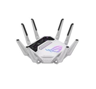 Asus Gaming Rapture GT-BE19000AI, BE19000, трилентов гейминг рутер, WiFi 7, 802.11be, до 3 500 кв. фута и 200+ устройства, тройно ниво на защита, поддръжка на AiMesh Whole Home Mesh WiFi, два 10G порта, AI WAN откриване, енергоспестяващ режим, AI Game Boost, Gaming Port
