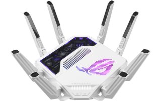 Asus Gaming Rapture GT-BE19000AI, BE19000, трилентов гейминг рутер, WiFi 7, 802.11be, до 3 500 кв. фута и 200+ устройства, тройно ниво на защита, поддръжка на AiMesh Whole Home Mesh WiFi, два 10G порта, AI WAN откриване, енергоспестяващ режим, AI Game Boost, Gaming Port