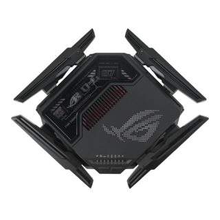 Asus Gaming Wireless Router, ROG Rapture GT-BE98, BE25000, Quad-Band, Quad-Core 2.6GHz CPU, 256MB/2GB Flash/RAM, 10G dual-port, 2.5G quad-port, AiProtection Pro, RangeBoost Plus, AiRadar TX, open NAT, VPN Fusion, multiple SSIDs, IPTV, RGB, AiMesh, Black