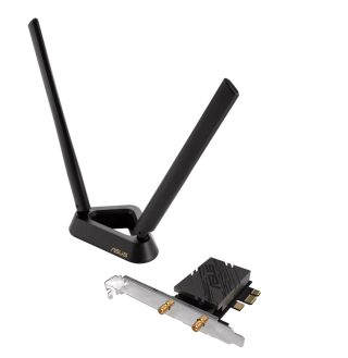 Asus PCI-E адаптер, PCE-BE92BT, BE9400, Tri-Band, Bluetooth 5.4, магнетизирана основа, WPA3, OFDMA, MLO, само за Intel дънни платки, черен