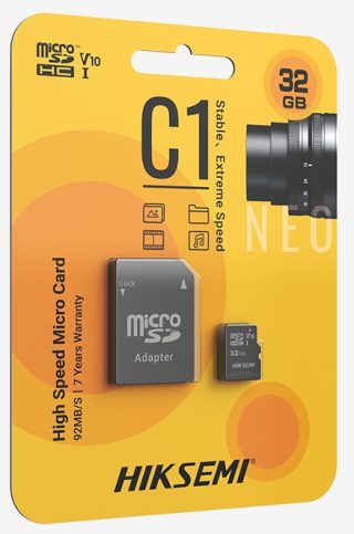 Hiksemi microSDHC 32G, Class 10 и UHS-I TLC, скорост на четене до 92MB/s, скорост на запис 15MB/s, V10 с адаптер