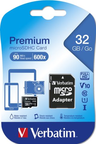 Verbatim Premium micro SDHC 32GB Class 10 (с адаптер)