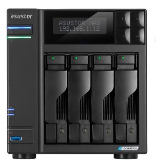 Asustor Lockerstor AS6704T, 4 Bay NAS, Intel Jasper Lake Quad-Core 2.0GHz, 4GB RAM DDR4, 2.5GbE x 2, M.2 SSD слотове x4 (без дискове), USB 3.2 Gen 2x2, монтаж без инструменти, с горещо сменяеми плотове, хардуерно криптиране, MyArchive, EZ connect, EZ Sync, черен