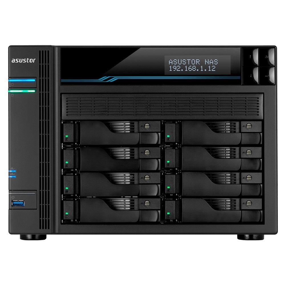 Asustor Lockerstore 8 AS6508T, 8-Bay NAS, Intel Atom C3538 Quad-Core (Denverton 2.1 GHz), 8 GB DDR4 (Max 32 GB), 10 GbE x2, 2.5 GbE x2, USB 3.2 Gen 1 x2, 8 x 2.5"/3.5" SATA HDD/SSD, 2x M.2 PCIe (NVMe) или SATA SSD, с заключваща се кутия, AES-NI хардуерно криптиране