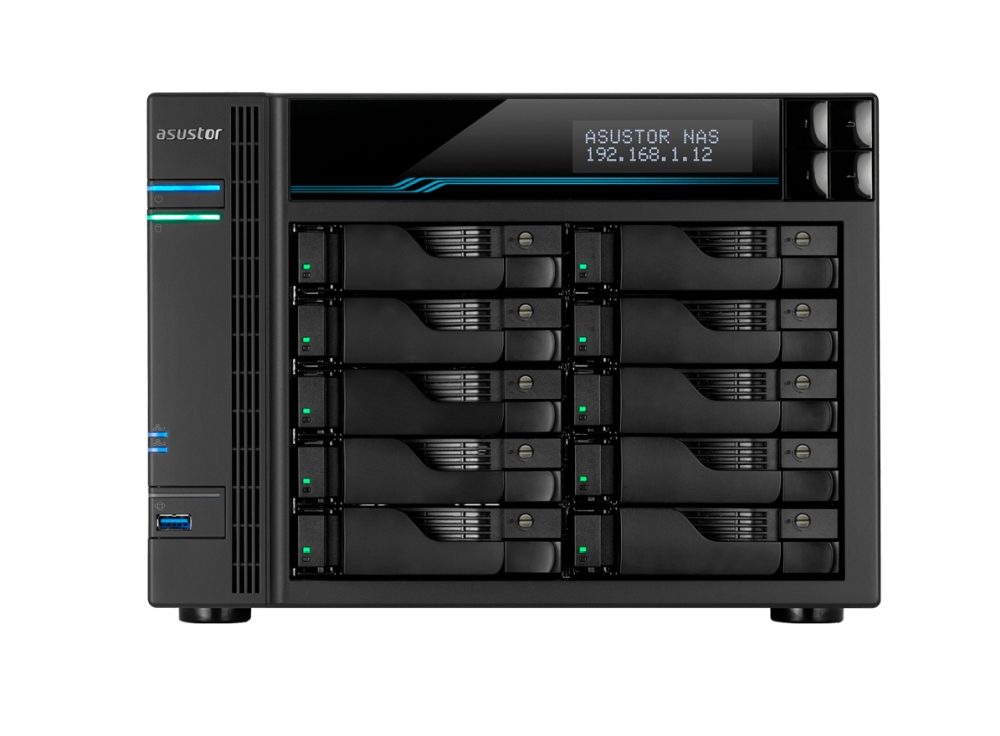 Asustor Lockerstore 10 AS6510T, 10-Bay NAS, Intel Atom C3538 Quad-Core (Denverton 2.1GHz), 8GB DDR4 (Max 32GB), 10GbE x2, 2.5GbE x2, USB 3.2 Gen-1 x2, 10 x 2.5"/3.5" SATA или SSD, 2 x M.2 PCIe (NVMe) или SATA SSD, с заключваща се тава, AES-NI хардуерно криптиране