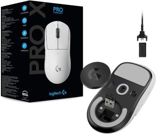 Logitech G Pro X Superlight Wireless Mouse, Lightspeed Wireless 1ms, HERO 25K DPI Sensor, 400 IPS, Onboard Memory, >63g, White