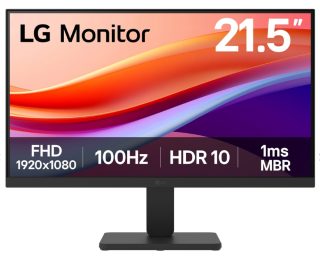 Монитор LG 22U401A-B, 21.5" VA, 5ms (GtG at Faster), 100Hz, 3000:1, Dynamic Action Sync, 250 cd/m2, Full HD 1920x1080, HDR 10 / sRGB 99%, VRR, Flicker Safe, Reader Mode, D-Sub, HDMI, Tilt, Headphone out, Black