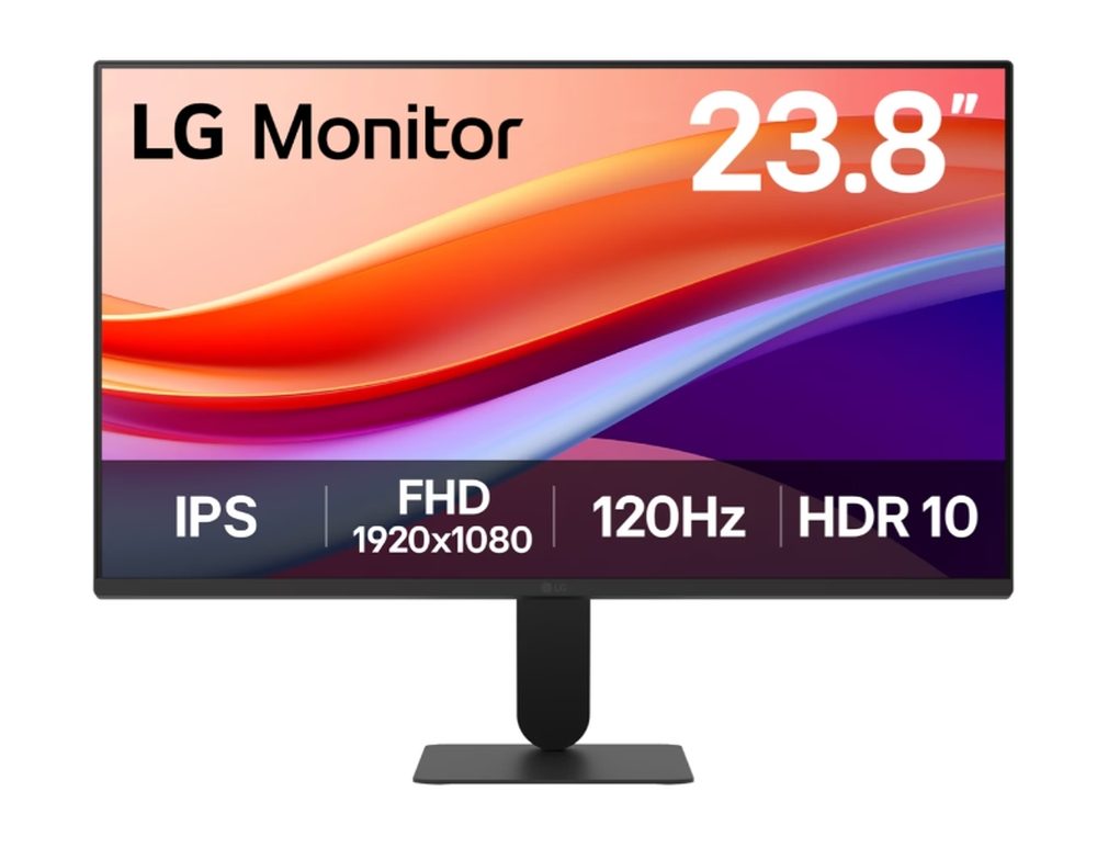 Монитор LG 24U41YA-B, 23,8" IPS, 1ms MBR, 5ms (GtG at Faster), 120Hz, 1500:1, HDR 10 / sRGB 99%, Dynamic Action Sync, 250 cd/m2, Full HD 1920x1080, AMD FreeSync, VRR, Eye-care, LG Switch, Reader Mode, D-Sub, HDMI, Tilt, Черен
