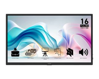 MSI PRO MP165 E6 Преносим монитор, 15.6", 4ms, 60Hz IPS, 1920x1080, EyesErgo, Anti-flicker, Less Blue Light, 250nits AG, 16.7M, 1000:1, 2xType-C(15W), HDMI(2.0b), 2x1W, Tilt, VESA 75, Черен, 0.78kg