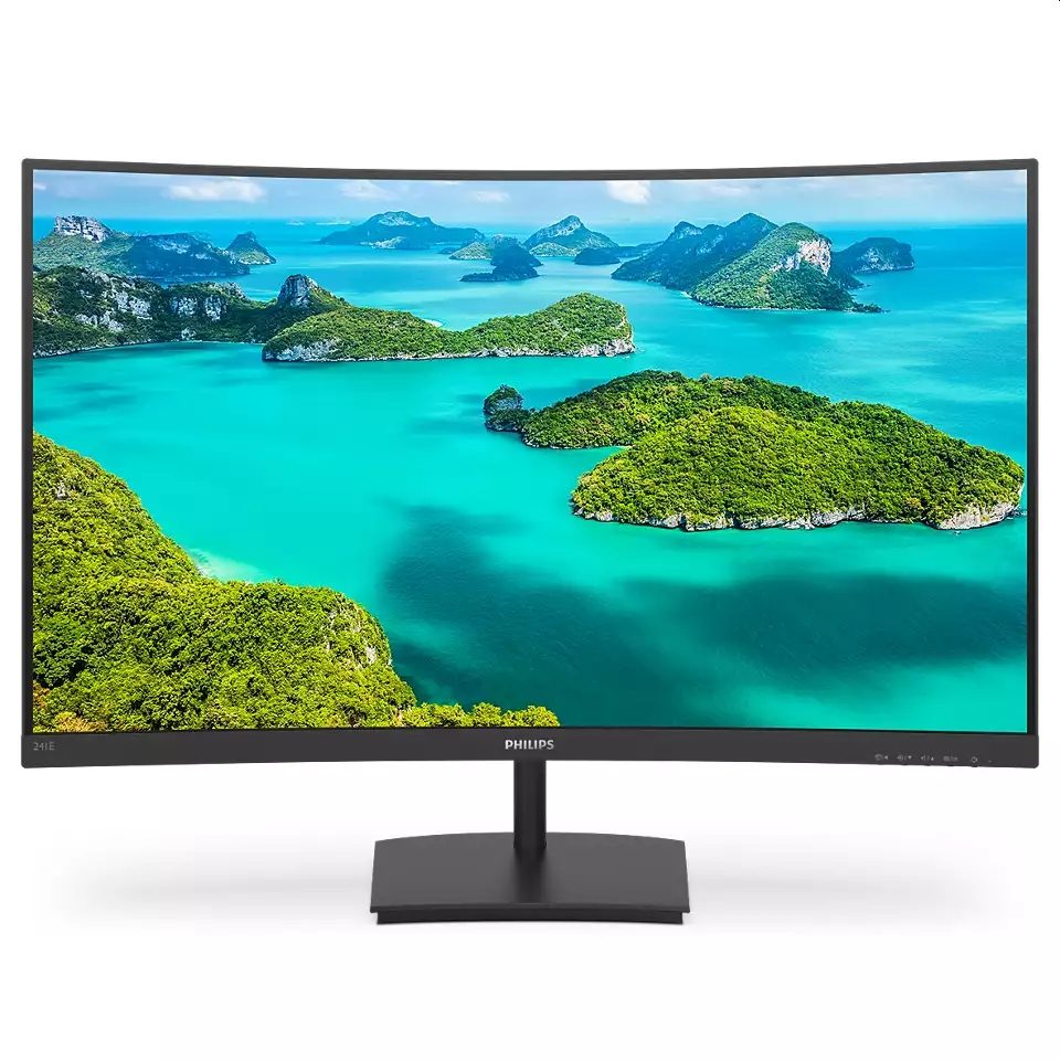 Монитор Philips 241E1SCA, 23.6" Извит 1500R VA WLED, 1920x1080@75Hz, 4ms GTG, 250cd/m2, 3000:1, Mega Infinity DCR, FreeSync/Adaptive Sync, FlickerFree, Low Blue Mode, 3Wx2, Tilt, D-SUB, HDMI