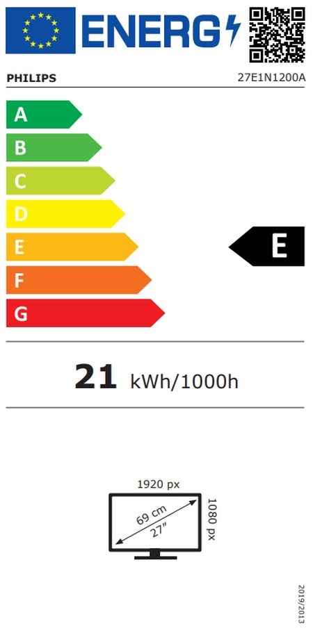 Philips 27E1N1200A, 27" IPS WLED, 1920x1080@120Hz, 4ms GtG, 1ms MPRT, 300cd/m², 1500:1, Mega Infinity DCR, Adaptive Sync, FlickerFree, LowBlue Mode, 2Wx2, Tilt, D-SUB, HDMI, DP