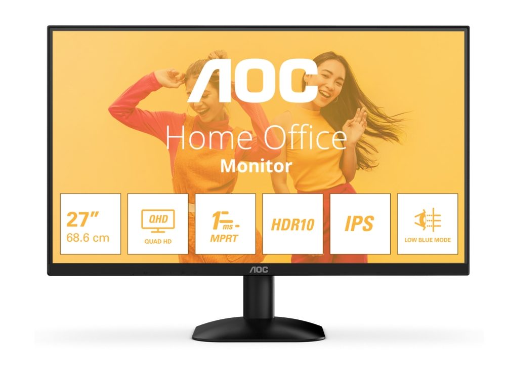 AOC Q27B35E 27" IPS WLED монитор, 2560x1440@75Hz, 4ms GtG, 1ms MPRT, 300cd/m2, 1500:1, 20M:1 DCR, Adaptive Sync, FlickerFree, Low Blue Light, Tilt, HDMI, DP