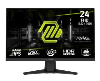 MSI MAG 244F геймърски монитор, 23.8", 0.5ms, 200Hz, Rapid IPS, 1920x1080 (FHD), 16:9, AMD FreeSync Premium, 96% DCI-P3, AG, HDR Ready, 300 нита, 1000:1, DCR 100M:1, DP(1.2a), HDMI 2.0b, Tilt, VESA, черен, 2.9kg