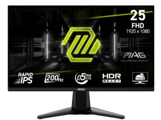 MSI MAG 255F E20 геймърски монитор, 24.5", 0.5ms, 200Hz, Rapid IPS, 1920x1080 (FHD), 16:9, AMD FreeSync Premium, 79% DCI-P3, AG, HDR Ready, 300 нита, 1000:1, DCR 100M:1, DP(1.2a), 2xHDMI 2.0b, Tilt, VESA, Черен, 3.24kg