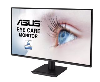 ASUS VA27AQ Eye Care монитор, 27", IPS, QHD, 99% sRGB, без рамка, HDMI, DisplayPort, VGA, 1ms MPRT, стерео високоговорители, ниска синя светлина, без трептене, за стенен монтаж, черен