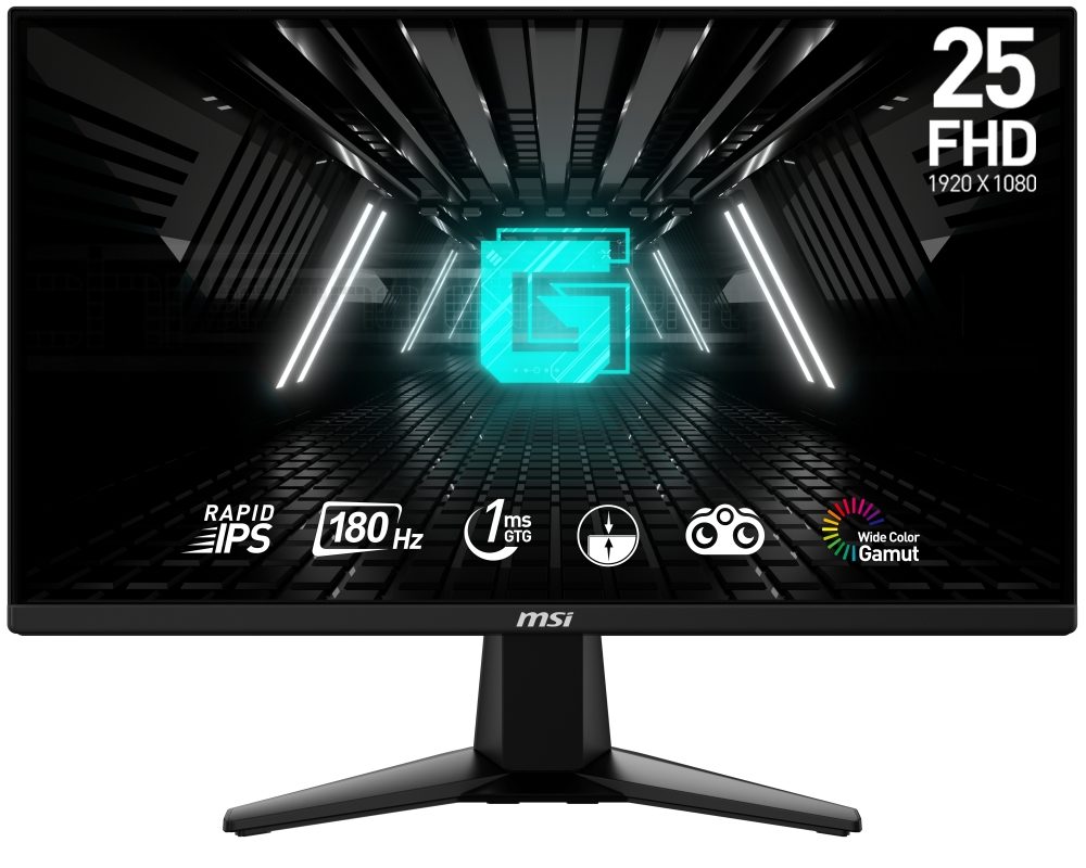 Монитор MSI G255F, 24.5", Rapid IPS, 180Hz, 1ms, 1920x1080 FHD, Anti-glare, Adaptive-sync, Night Vision, Frameless, Anti-Flicker
