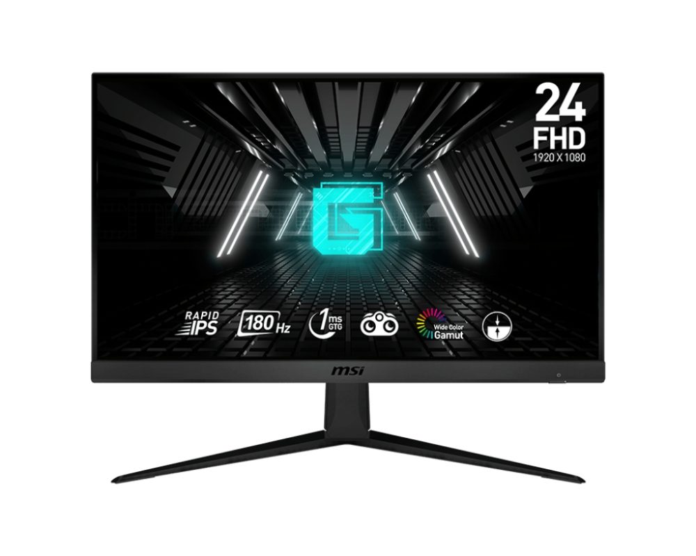 MSI G2412F гейминг монитор, 23.8", Rapid IPS, 1ms, 180Hz, FHD 1920x1080, Flat, 16:9, Adaptive-sync, Night Vision, Anti-Flicker, Less Blue Light, Frameless, 300 нита, 1000:1, 2x HDMI (2.0b), 1x DP (1.2a), Tilt, VESA