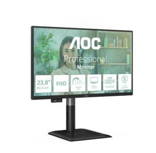 AOC 24P4U 23.8" IPS WLED монитор, 1920x1080@120Hz, 4ms GtG, 300cd/m², 1500:1, 20M:1, Adaptive Sync, Anti Blue Light, FlickerFree, 2Wx2, Tilt, Height Adjust, Pivot, Swivel, D-SUB, HDMI, DP, USB hub
