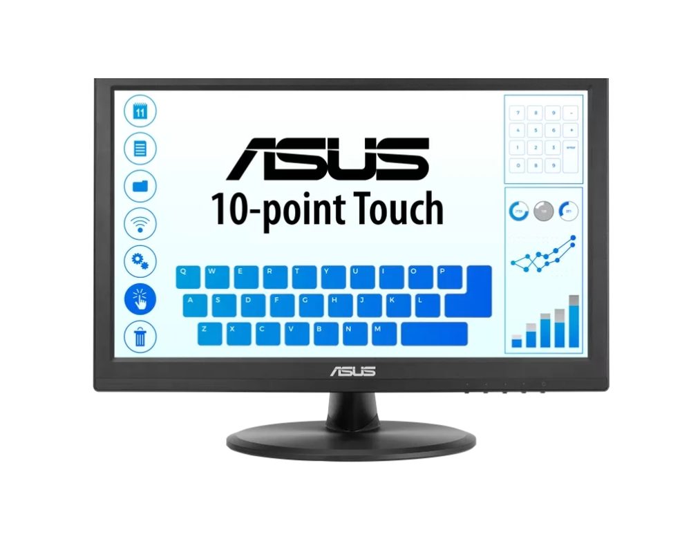 Asus VT169HE Touch Monitor, 16'', FHD (1920x1080), 10-point Touch, IPS, 220cd/m2, Wide Viewing Angle, Frameless, Flicker free, Low Blue Light, HDMI, Windows 11 compliance, Black