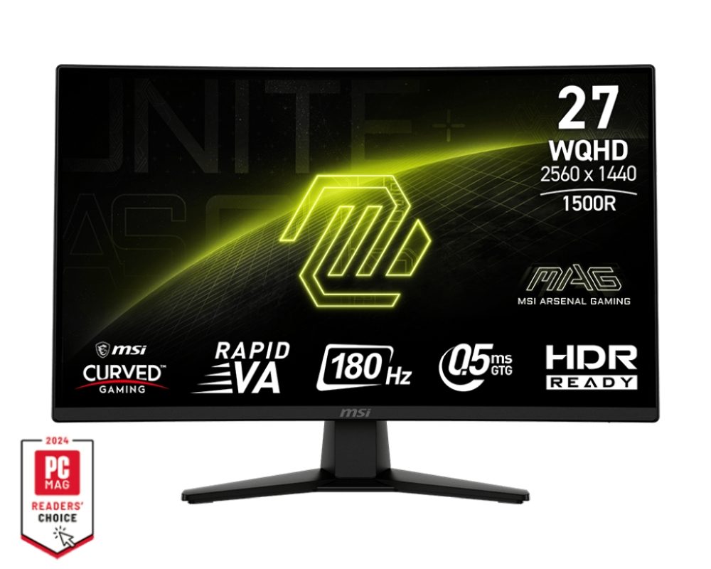 MSI MAG 274CQF 27" извит гейминг монитор, 0.5ms, 180Hz, Rapid VA, WQHD, 1500R, Adaptive-Sync, 93% DCI-P3, черен