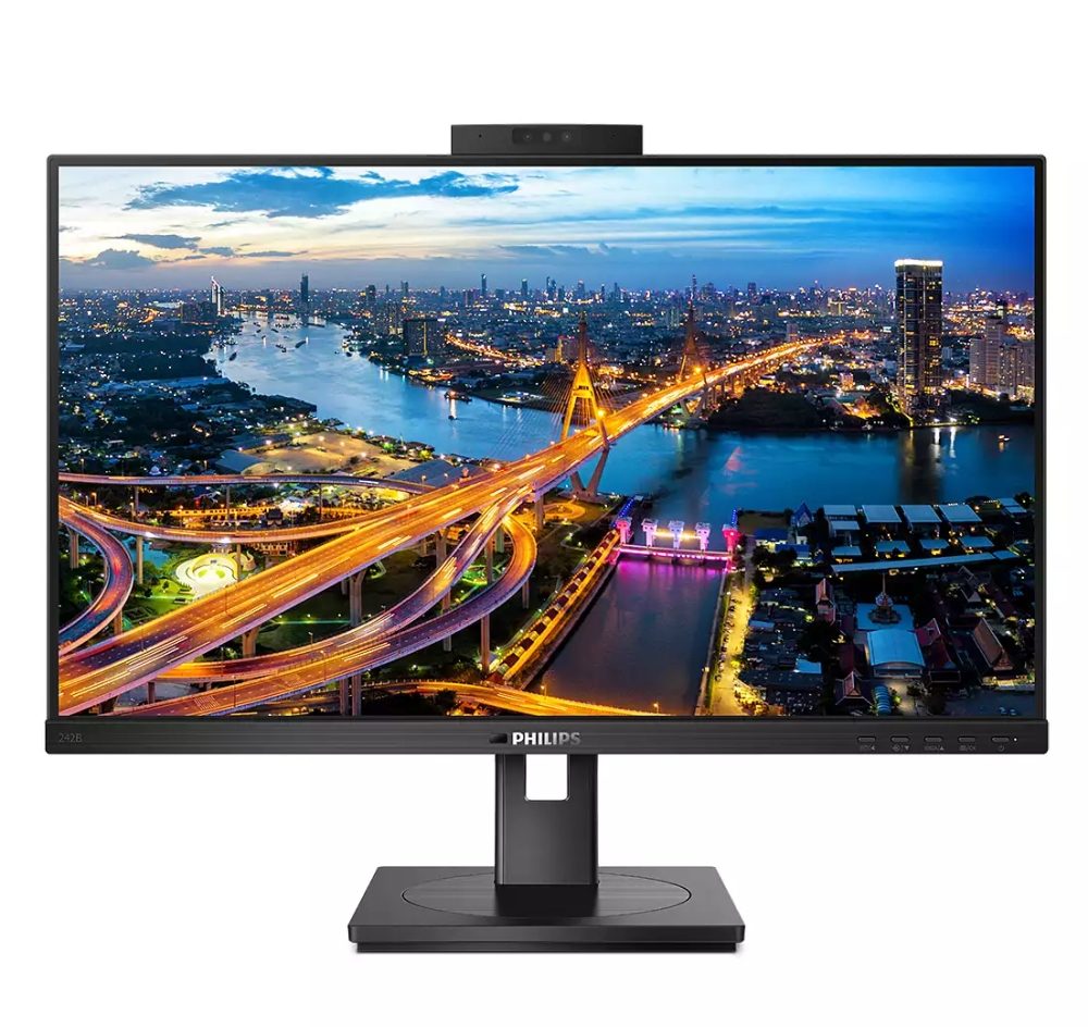 Монитор Philips 242B1H/00, 23.8" IPS WLED, 1920x1080@75Hz, 4ms GtG, 250cd/m2, 1000:1, DCR 50M:1, Adaptive Sync, FlickerFree, Low Blue Mode, 2Wx2, Tilt, Height Adjust, Pivot, Swivel, D-SUB, DVI, HDMI, DP, USB hub