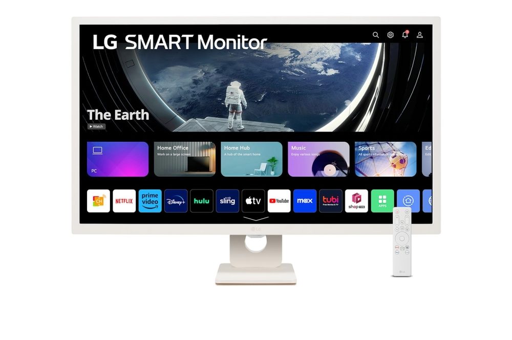 Монитор LG 32SR50F-W, 31.5" IPS Smart webOS23, Anti-Glare, 8ms, 1200:1, 250cd/m², sRGB 99%, FHD 1920x1080, HDR 10, HDMI, USB, Wi-Fi вграден, AirPlay 2, Високоговорители 5W x 2, Tilt, Бял