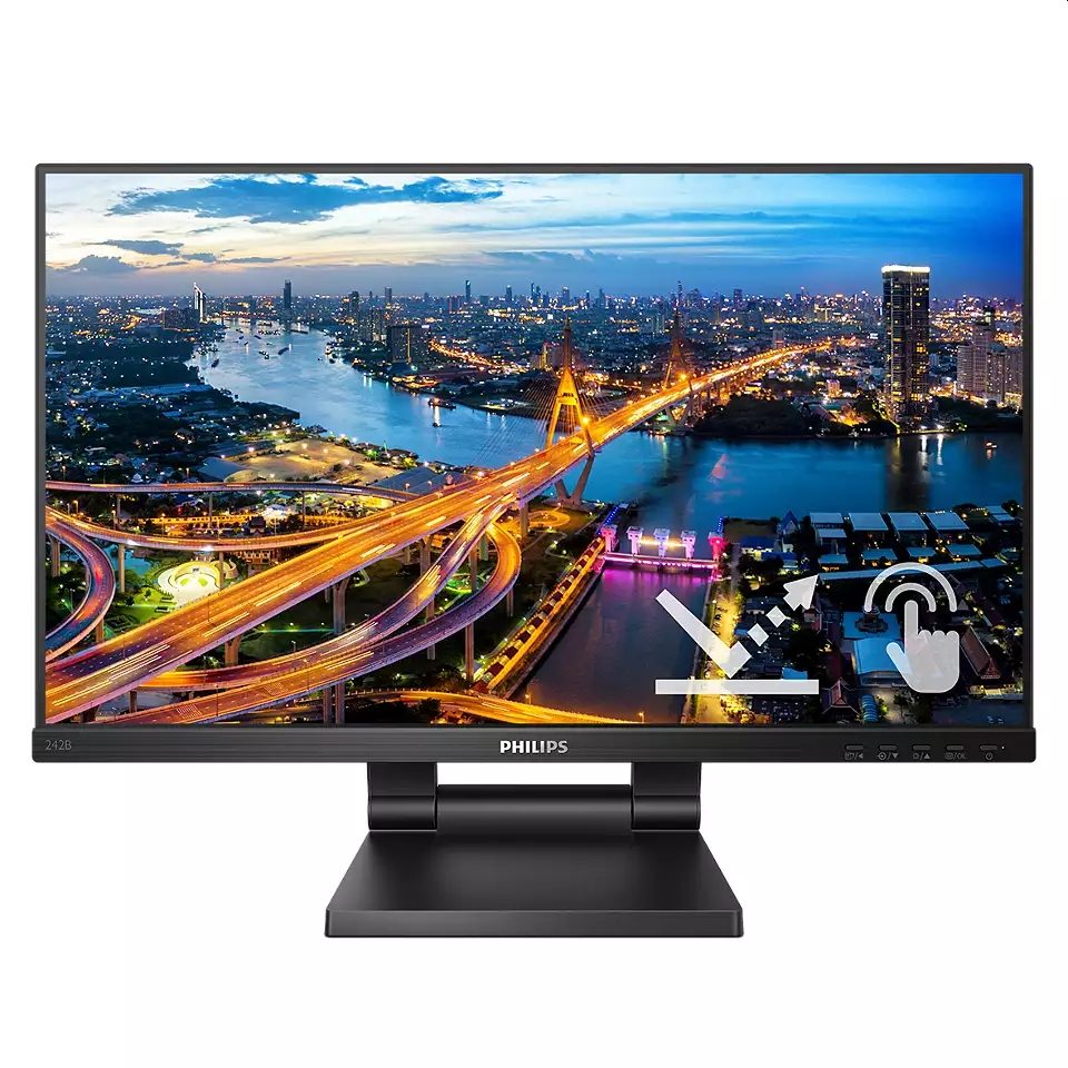 Монитор Philips 242B1TC/00, 23.8" Touch (anti-glare), IPS, WLED, 1920x1080@75Hz, 4ms GTG, 250cd/m², 1000:1, DCR 50M:1, FlickerFree, Low Blue Mode, 2Wx2, Tilt, Height Adjust, D-SUB, HDMI, DP, USB hub