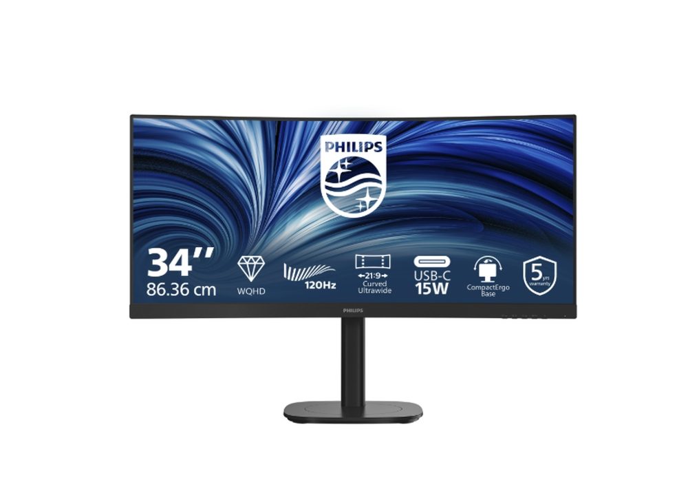 Монитор Philips 34B2N3500C, 34" Curved 1500R, VA, WLED, 3440x1440@120Hz, 4ms GtG, 350cd/m², 3500:1, 50M:1 DCR, Adaptive Sync, FlickerFree, SoftBlue, 5Wx2, Tilt, Height Adjust, Swivel, 2xHDMI, DP, USB hub