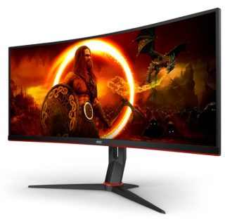 AOC CU34G2XP/BK, 34" извит 1500R VA монитор, WLED, 3440x1440@180Hz, 1ms GtG, 1ms MPRT, 430 cd/m2, 4000:1, 80M:1 DCR, Tilt, Height Adjust, Swivel, 2xHDMI, 2xDP, USB hub