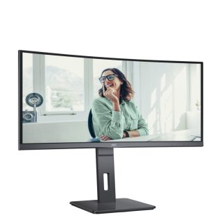 AOC CU34P3CV, 34" VA WLED, Curved 1500R, 3440x1440@100Hz, 4ms GtG, 1ms MPRT, 300cd/m², DCR 3000:1, 50M:1, AdaptiveSync, FlickerFree, Low Blue Light, 5Wx2, Tilt, Height Adjust, Swivel, HDMI, DP, USB hub