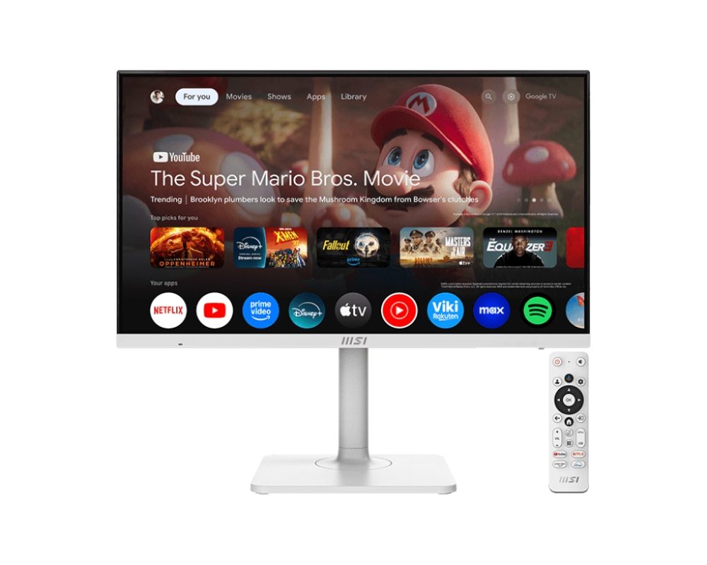 Монитор MSI Modern MD272UPSW, 27", 4ms, IPS, 3840x2160 (UHD), 16:9, Flat, Smart Google TV, Remote Control, HDR Ready, 300 nits, 1000:1, DP(1.4a), HDMI2.0b, TypeC DP alt. w/PD (65W), 2xUSB (2.0), LAN, WiFi 5, BT 5, Dolby Audio 2x3W, Pivot, Height Adj., White, 6.3k