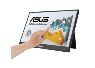 Asus ZenScreen Touch MB16AMTR преносим монитор, 16" FHD (1920 x 1080), IPS, 10-точков тъч, 250 cd/m², вградена батерия, Hybrid Signal Solution, Mini-HDMI, ергономична подпора, отвор за статив, ASUS Flicker Free и Low Blue Light технологии, 2 x 1W, черен