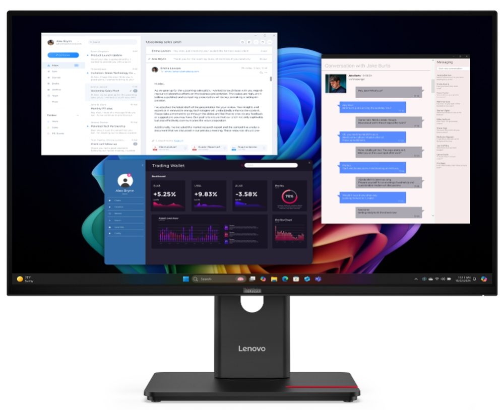 Lenovo ThinkVision T27ud-40 27" IPS WLED монитор, 3840x2160, 16:9, 48Hz-60Hz, 4ms, 350 cd/m2, 1500:1, USB хъб, HDMI, USB-C, RJ45, Tilt, Swivel, Pivot, Height Adjust Stand