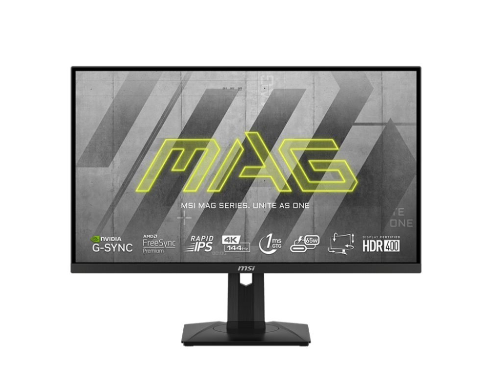 MSI MAG 274UPF, 27", Rapid IPS, 144Hz, 1ms, UHD 3840x2160, Flat, HDR 400, AI Vision, G-sync compatible, PIP, PBP, 400 nits, 1000:1, 100M:1, 1x DP(1.4a), 2x HDMI (2.1), 1x Type-C (DP alt. PD 65W), USB HUB, Adj.Stand 130mm, Tilt, Swivel, Pivot, 4.05 kg