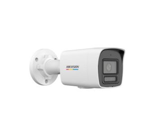 HikVision 4 MP ColorVu с интелигентна хибридна светлина фиксирана bullet мрежова камера, 4 мм, F1.0, IR, бяла светлина до 30м, H.265+, IP67, вграден микрофон, 12Vdc/PoE 7.5W