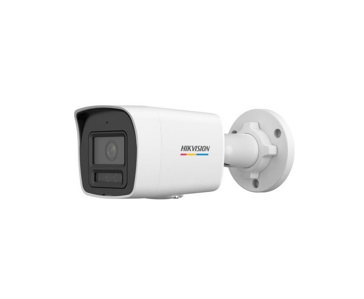 HikVision 4 MP ColorVu с интелигентна хибридна светлина фиксирана bullet мрежова камера, 4 мм, F1.0, IR, бяла светлина до 30м, H.265+, IP67, вграден микрофон, 12Vdc/PoE 7.5W