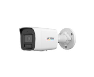 HikVision 4 MP ColorVu с интелигентна хибридна светлина фиксирана bullet мрежова камера, 4 мм, F1.0, IR, бяла светлина до 30м, H.265+, IP67, вграден микрофон, 12Vdc/PoE 7.5W