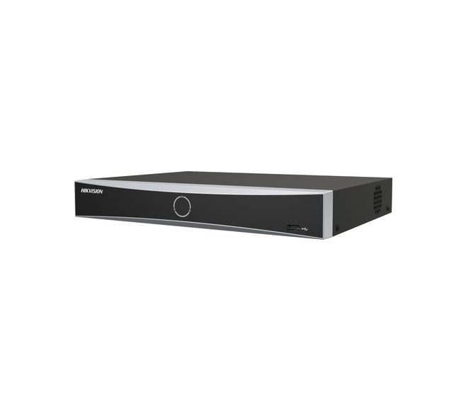 HikVision 16-канален 1U K Series AcuSense 4K NVR, до 2 канала@12 MP (2x12 MP/4x8 MP/8x4 MP/16x1080p), H.265+, 1 SATA HDD до 16TB, 2x USB 2.0; Видео вход: HDMI 1-кан., 4K (3840x2160)/30 Hz, VGA 1-кан., 1920x1080/60 Hz, Аудио изход: 1-кан., RCA (линеен, 1 kOhm)