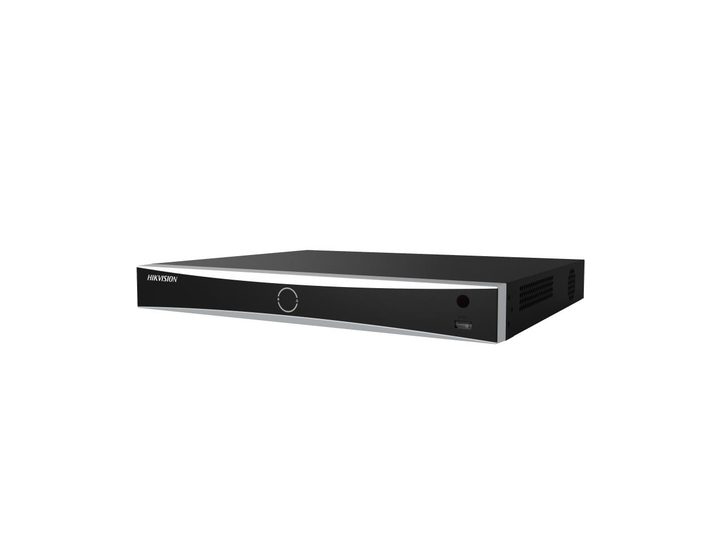 HikVision 16-канален PoE 1U K Series AcuSense 4K NVR, до 2-канала @12 MP (2x12 MP/4x8 MP/8x4 MP/16x1080p), H.265+, до 160 Mbps, 2 SATA HDD до 16TB всеки, 2x USB 2.0; Видео вход: HDMI 1-кан., 4K (3840x2160)/30 Hz, VGA 1-кан., 1920x1080/60 Hz