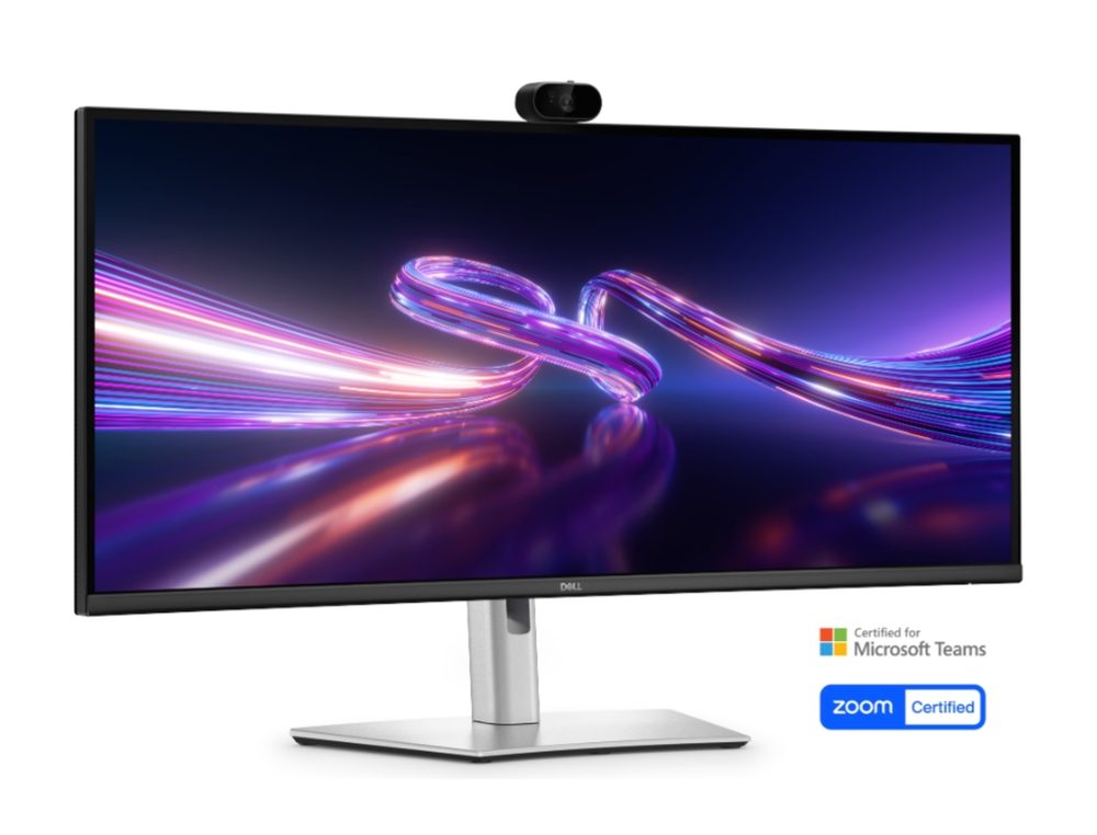 Dell P3426WEV, 34.1" извит монитор с уебкамера, IPS Anti-Glare, 5ms, 100 Hz, 1500:1, 350 cd/m2, UW-QHD 3440x1440, 99% sRGB, HDMI, DisplayPort, USB-C хъб, RJ45, уебкамера, KVM превключвател, PD 90W, регулиране на височината, Pivot, Swivel, Tilt, черен