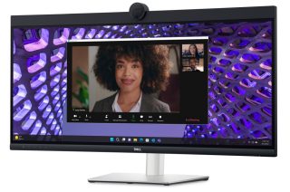 Dell P3424WEB 34" извит видеоконферентен монитор, WQHD, IPS, 21:9, 5ms, 1000:1, 300 cd/m2, 3440x1440, 99% sRGB, HDMI, DP, USB-C, USB 3.2 хъб, RJ45, ComfortView Plus, регулиране на височината, завъртане, наклон, черен