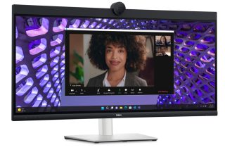 Dell P3424WEB 34" извит видеоконферентен монитор, WQHD, IPS, 21:9, 5ms, 1000:1, 300 cd/m2, 3440x1440, 99% sRGB, HDMI, DP, USB-C, USB 3.2 хъб, RJ45, ComfortView Plus, регулиране на височината, завъртане, наклон, черен