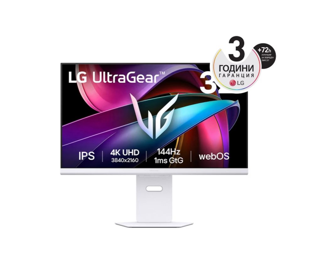 LG 32G810SA-W 31.5" UltraGear IPS смарт монитор с webOS 24, 4K UHD, 144Hz, 1ms, FreeSync Premium, G-SYNC съвместим, USB-C PD 65W, бял