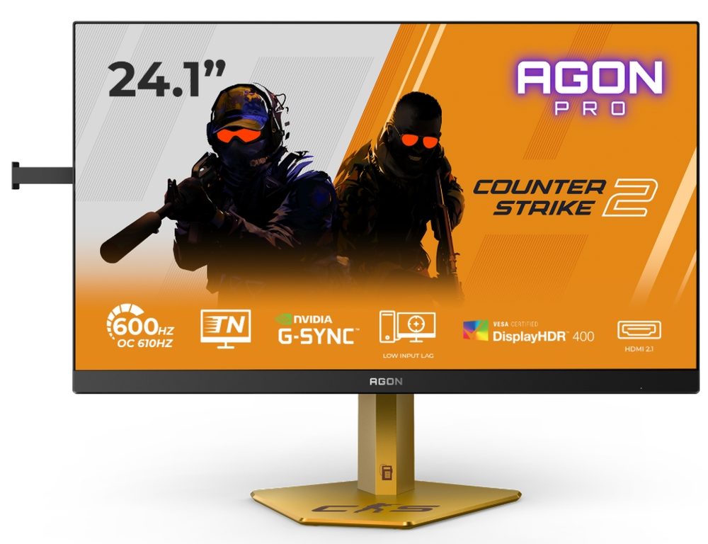 AOC CS24A 24.1" TN eSports WLED монитор, 1920x1080@610Hz (OC, Native 600Hz), 0.5ms GtG, 0.3ms MPRT, 500cd/m², 1000:1, DCR 80M:1, Adaptive Sync, FlickerFree, Low Blue Light, Tilt, Height Adjust, Pivot, Swivel, 2xHDMI, DP, USB hub