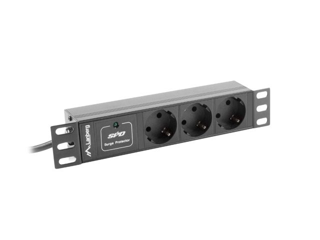 Lanberg разпределителен блок (PDU) 10" 1U 16A 3x Schuko 2m, черен