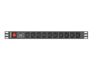 Lanberg захранващ панел (PDU) 19" 1U 10A 10 гнезда 2M, черен