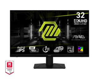 MSI MAG 322UPF, 32", Rapid IPS, 160Hz, 1ms, UHD 3840x2160, FLAT, HDR 400, FreeSync Premium, KVM, Console mode, APP, PIP, PBP, 400 nits, 1000:1, 100M:1, DP (1.4a), 2x HDMI (2.1), 1x Type-C (DP alt. PD 90W), USB HUB, Adj.Stand 100mm, Swivel, Tilt, VESA