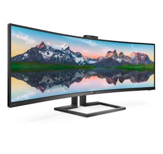 Philips 499P9H 49" 32:9 Super Wide Curved 1800R VA LED монитор, 5120x1440@60Hz, HDR 400, 5ms, 3000:1, 80M:1 DCR, 450 cd/m2, уеб камера, Tilt, Swivel, регулиране на височината, HDMI, DP, Headphone Out, говорители, USB-C/USB 3.1, RJ45, черен