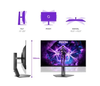 AOC AG326UZD2 31.5" QD-OLED монитор, 3840x2160@240Hz, 0.03ms GtG, 250cd/m² (SDR), 1000cd/m² (HDR), 1 500 000:1, 80M:1, Adaptive Sync, FlickerFree, LowBlue Mode, 8Wx2, Tilt, Height Adjust, Pivot, Swivel, 2xHDMI, DP, USB hub, KVM